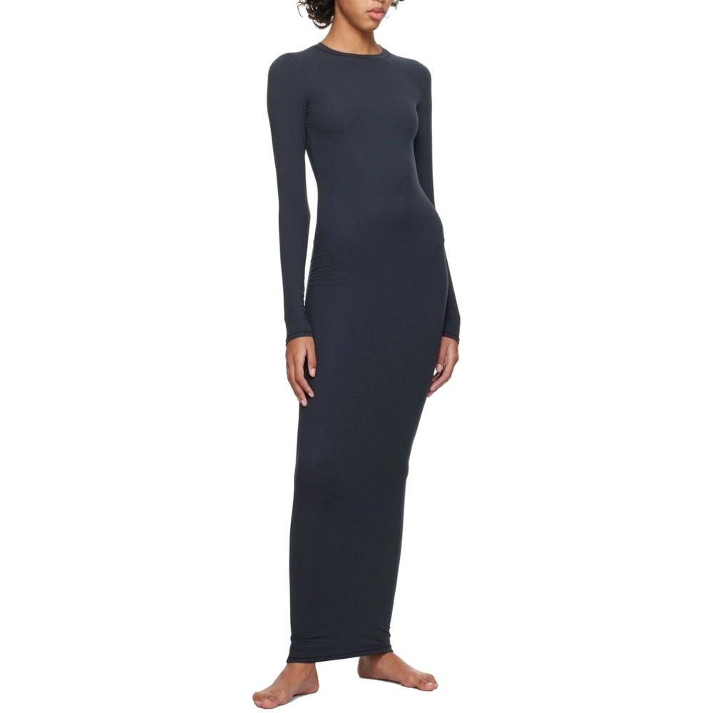 SKIMS Dress Womens Large Gray Fits Everybody Crew Long Sleeve Maxi Bodycon Knit